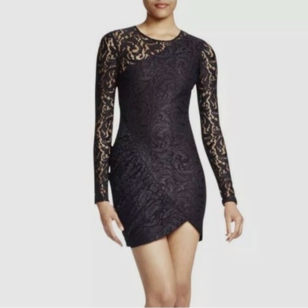 Parker ‘Shadow’ Illusion Lace Dress with Ruched Tulip Hemline